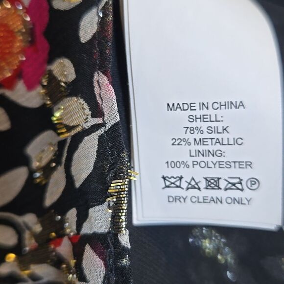 Kate Spade Silk Ruffle Metallic Floral Top Holiday Peplum - Picture 10 of 16